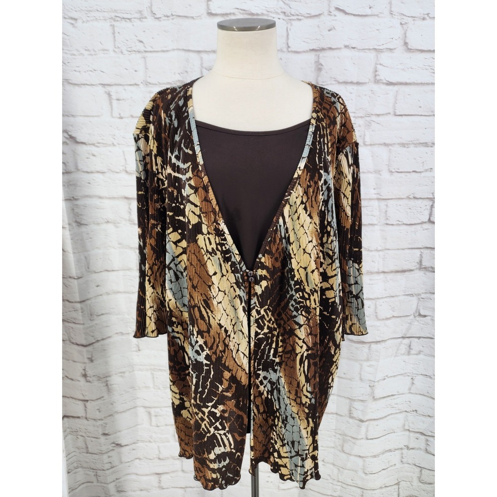 Maggie Barnes Layered Office Top Crinkle Artsy Work Chocolate Brown Size 3X